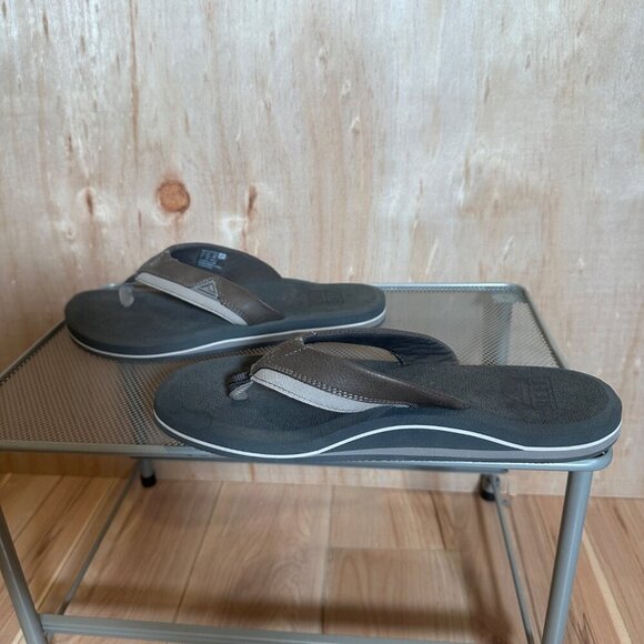 Reef Cushion Dawn Grey Leather Flip Flops EVA Rubber Outsole Sandals Size Mens 8 - Picture 7 of 14